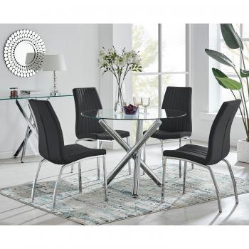 Selina Glass Top Dining Table with Chrome Legs and Isco Chairs