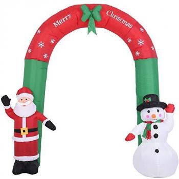 BAKAJI - Arco Gonfiabile Natalizio con Babbo Natale e Pupazzo di Neve 250x200cm Esterno