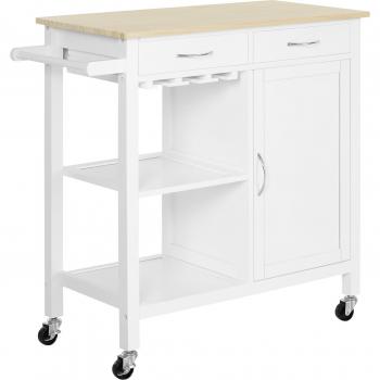 HOMCOM Carrello Da Cucina Classico 2 Cassetti In Legno 88.5x40x86cm