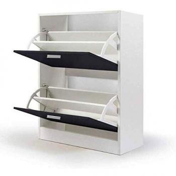 Meuble de rangement pour chaussures blanc avec deux portes grises