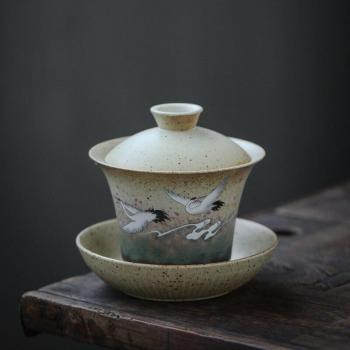 Juego de taza de té Gaiwan pintado manualmente en cerámica