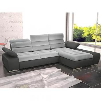 Canapé d'angle convertible MIRABEAU - Tissu et simili - Bicolore gris/anthracite