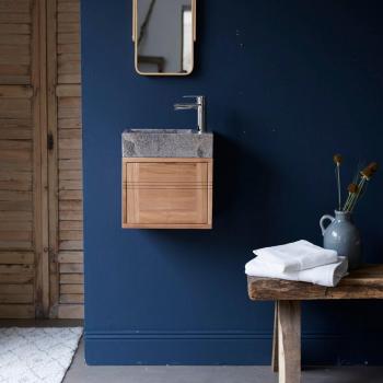 Tikamoon Badunterschrank Teakholz mit Marmor Waschbecken