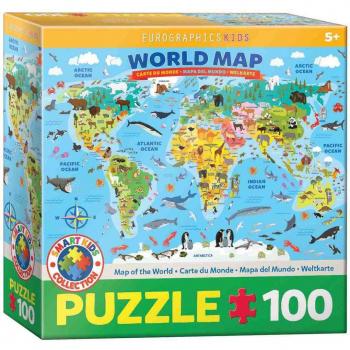 EUROGRAPHICS Puzzle Weltkarte illustriert, 100 Puzzleteile