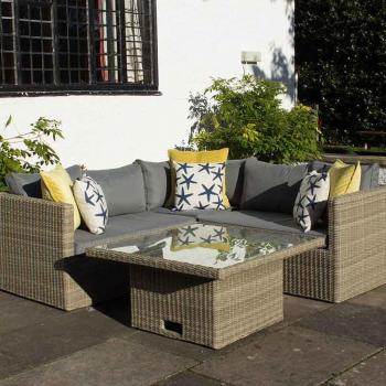 Wentworth 4pc Corner Lounge Set with 1 Left Hand Sofa Bench, 1 Right Hand Sofa Bench, 1 Standard Corner Seat, and Adjustable Height Table (100x100cm)