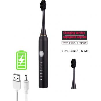 Sonic Toothbrush with 6 Modes for Adults and Kids, Smart Timer, Whitening, IPX7 Waterproof, USB Charging, Replaceable Heads