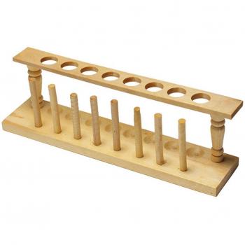 Houten reageerbuisrek met 8 gaten en steunpalen