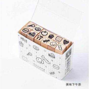 Vintage Month Animal Plants Wooden Rubber Stamps - 12pcs Set