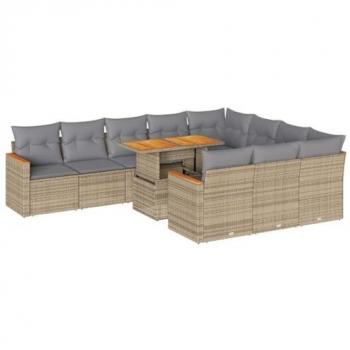Set Divani da Giardino 11pz con Cuscini in Polyrattan Beige