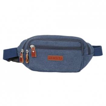 Banane Katana en Toile et Cuir de Vachette 6502 - Bleu