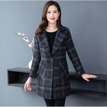 Chaqueta a Cuadros de Lana Mezclada para Mujer XL-5XL Otoño e Invierno