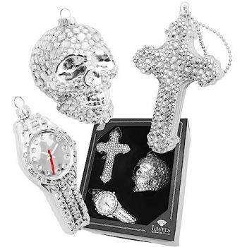 Krebs Glas Lauscha Christbaumschmuck Glasornamente Set Sub Culture Xmas, mit Strassteinen, 8 cm bis 13 cm (3-tlg)