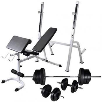 VidaXL Workout Bench with Weight Rack, Barbell and Dumbbell Set 60.5kg