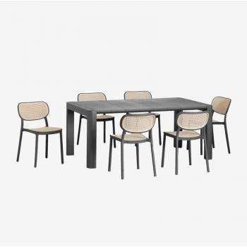 Table rectangulaire Arnadine et chaises empilables Omara