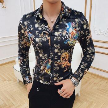 Thickened Warm Floral Dress Shirt for Men