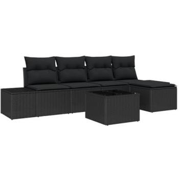 Set di Divani da Giardino 6 Pezzi con Cuscini Beige Rattan Sintetico