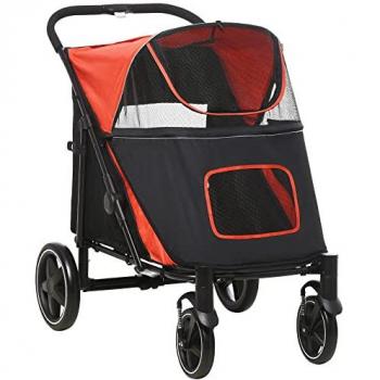 PawHut Transportbox auf Rädern rot/schwarz 100.0 H x 112.0 W x 65.0 D cm