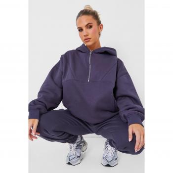 Dark Grey Oversized Half Zip Hoodie for Women's Clothing Size 6