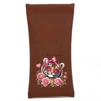 Housse personnalisable pour lunettes marron à motif tigre et nœud