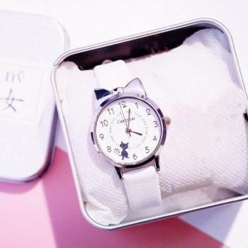 Cute Cat Ear Casual Women's Quartz Leather Band Watch