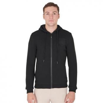 Equestro - Felpa uomo da equitazione in cotone con cappuccio e pile interno, Nero, L