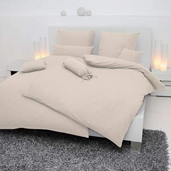 Janine Linge de lit 2 pièces Mako‑Soft Seersucker, couleur beige – 135 × 200 cm