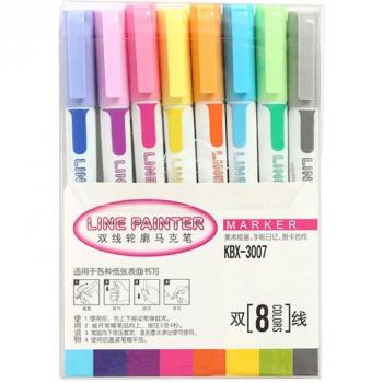 Stylo à Contour Coloré Double Ligne - 8 Pièces