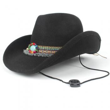 Sombrero Enrollable de Lana Negra con Borlas