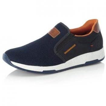 Slip-On Sneaker RIEKER Gr. 47, blau, Herren, Textil, Lederimitat, Schuhe, Casual Slipper