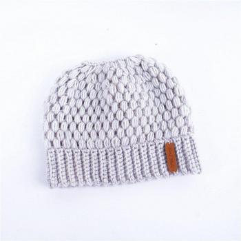 Ladies Stretch Knit Messy Bun Beanie