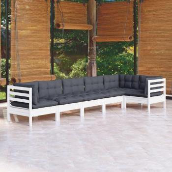 Muebles de Jardín 6 Piezas con Cojines Blancos