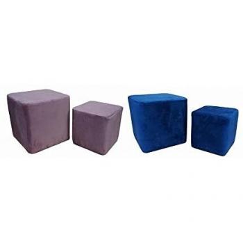 Pouf DKD Home Decor Polyester Bois Bleu Marine Rose Clair (60 x 60 x 42,5 cm) (2 pièces)