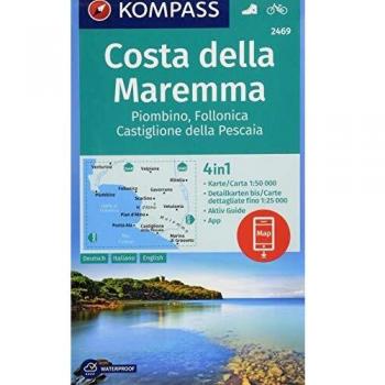 Carta escursionistica n. 2469. Costa della Maremma, Piombino, Follonica Castiglione della Pescaia 1:50.000. Ediz. italiana, tedesca e inglese