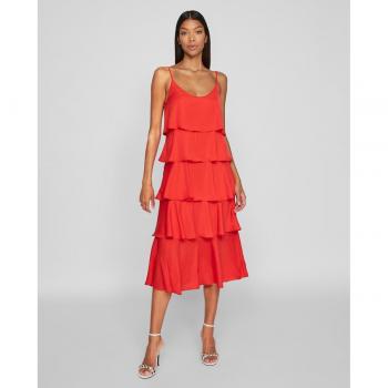 Vila - Vestido Midi con Volantes en Rojo