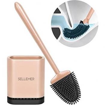 Sellemer Toilet Brush and Holder Set for Bathroom, Flexible Toilet Bowl Brush Head with Silicone Bristles, Ventilation Slots Base