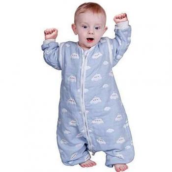 Saco de dormir para bebés Lictin con mangas desmontables 1-3 años 75-95 cm 2.0 TOG diseño cielo azul nubes blancas