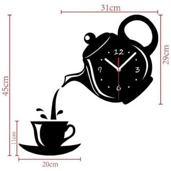 Mirror Effect Coffee Cup Wall Clock - Premium Decorative Home Decor