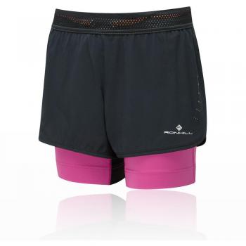 Ronhill Wmn's Infinity Marathon Twin Pantalón Corto con Malla Cargo, Mujer, Negro