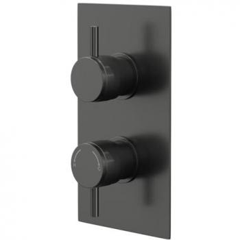 Round Concealed Twin Thermostatic Shower Valve - Gunmetal Grey