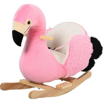 HOMCOM Plüsch Schaukelpferd Flamingo für Kinder, 60 x 33 x 52 cm mit Sicherheitsgurt