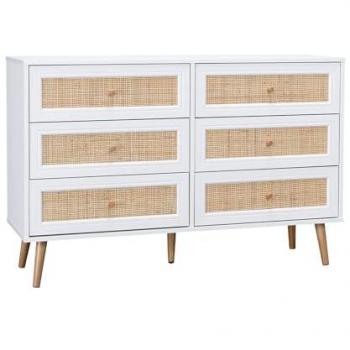 Sweeek Cassettiera a 6 Cassetti in Legno e Canna Bianco