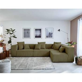 Lisa Design Colombine Modulsofa – Rechteckiger Eckbereich, 5 Sitzplätze, Cord, Grün