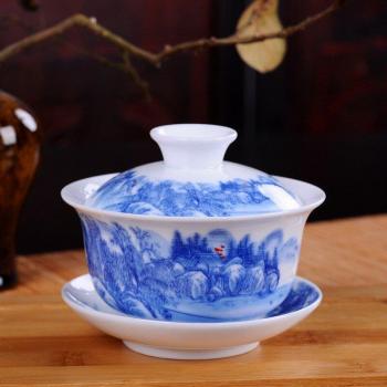 Blue and White Ceramic Gaiwan Tea Set