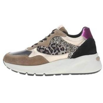 Sneaker Nero Giardini Donna Veloursleder e Tessuto Tacco Basso Beige 39