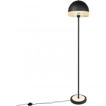 Lindby Stehlampe Lonnaris, Leuchtmittel nicht inklusive, Vintage, Eisen, Rattan, Schwarz, rattan natur, 1 flammig, E27
