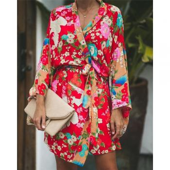 Chemisier Kimono Ample en Imprimé Florale pour Femmes