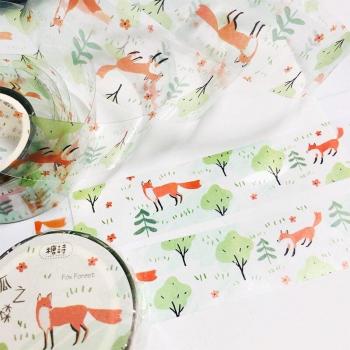 1 Rolle Kawaii Fuchs und Wald PVC Etiketten für Tagebuch