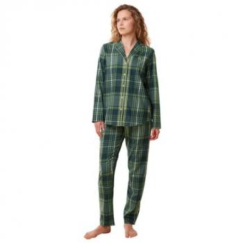 Triumph Pyjama Boyfriend PW X Checks 10216554 Grün Relaxed Fit