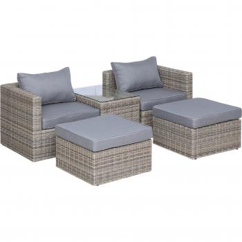 Outsunny 2 Seater Rattan Garden Furniture Set with Glass-Top Table