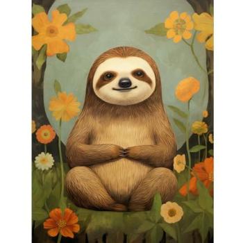 Serene Sloth in Blooming Woods – Unframed Wall Print for Bedrooms